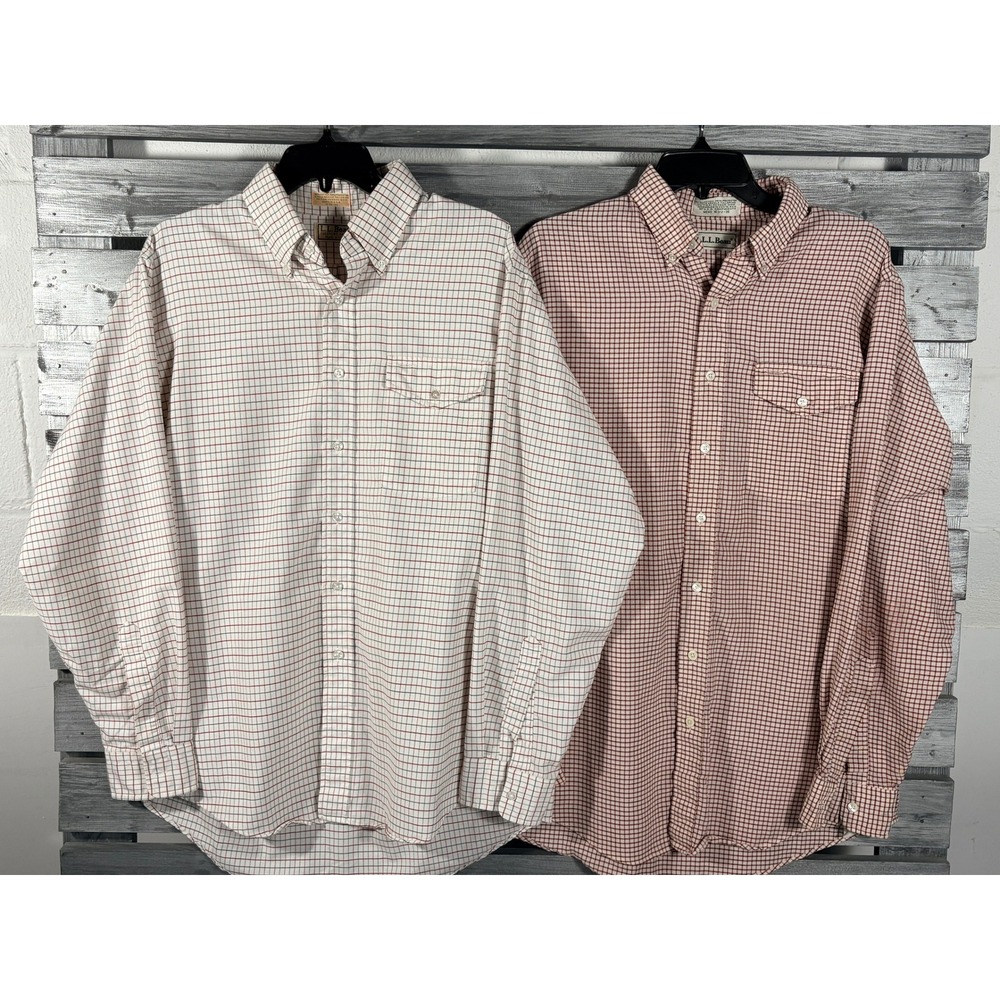 Vintage 90s LL Bean Mens Tattersall Check Button Down Shirts 16.5 35 36 Lot of 2